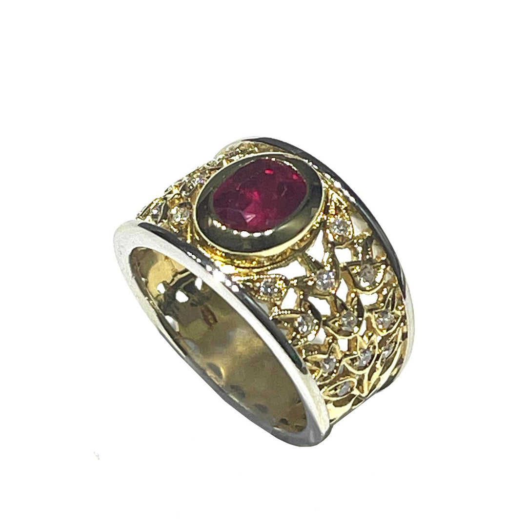 Capodagaglia Ring Fantasy Fantasy Gold Gold and Yellow 18kt Ruby and Diamonds