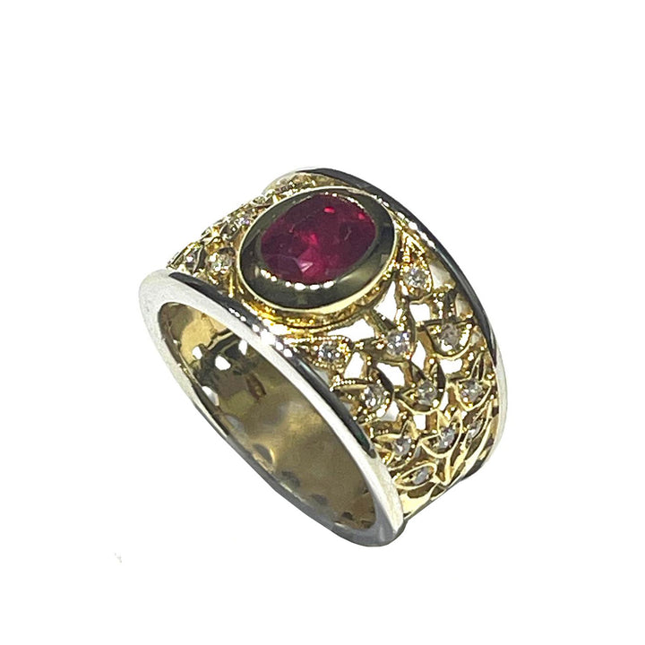 Capodagaglia Ring Fantasy Fantasy Gold Gold e Amarelo 18kt Ruby e Diamantes