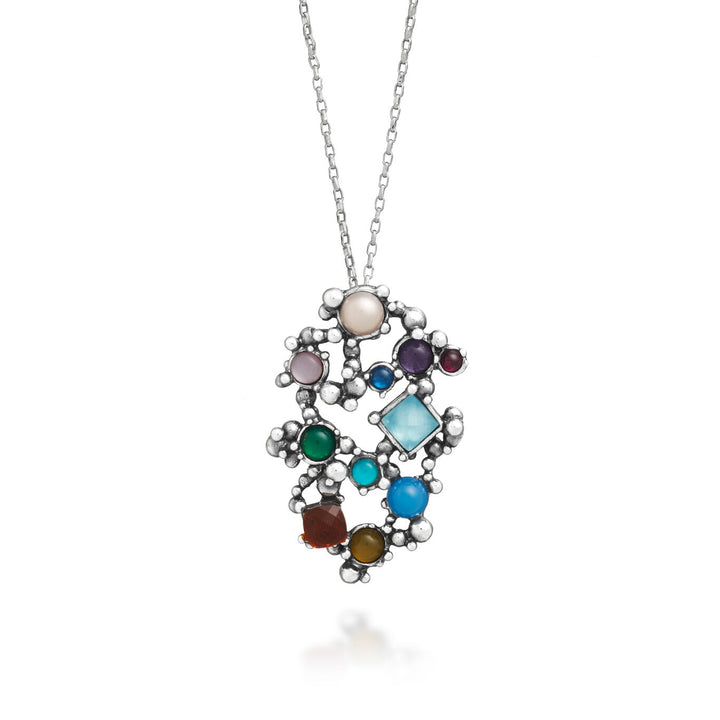 Collier pendentif cocktail Giovanni Raspini en argent 925, pierres naturelles, pierres précieuses et perles 12526