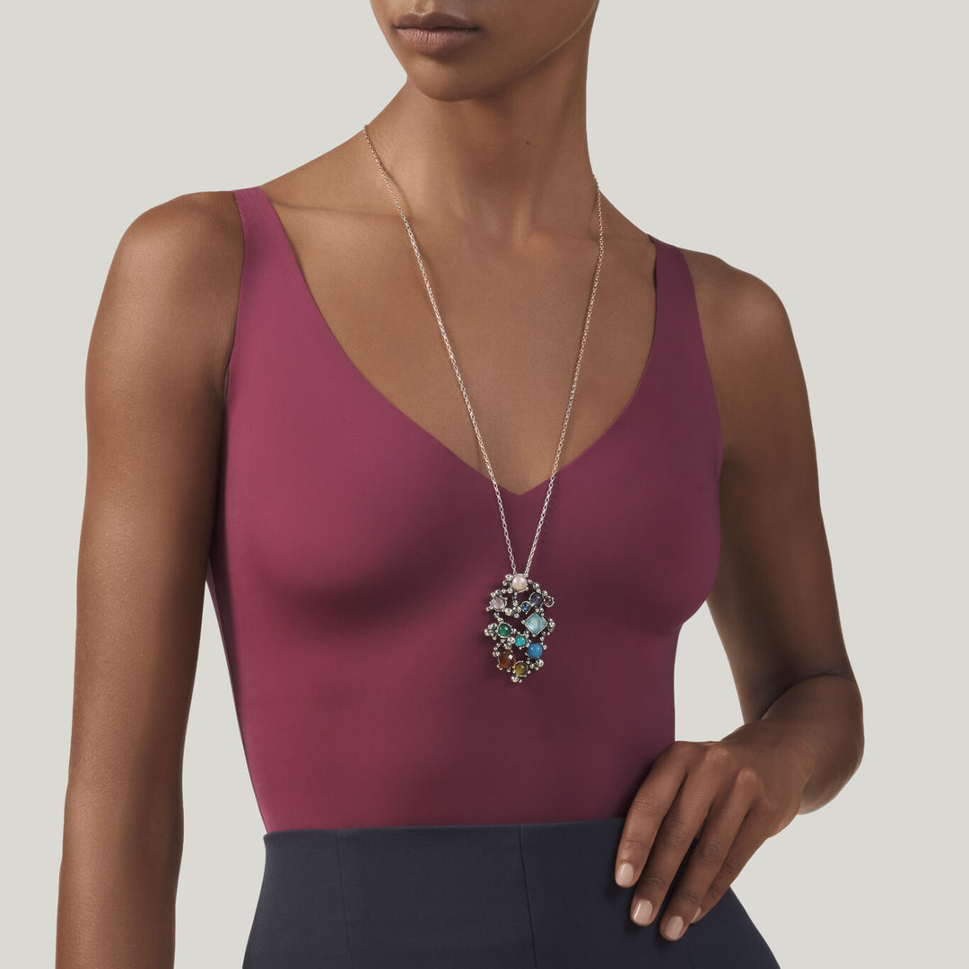 Collier pendentif cocktail Giovanni Raspini en argent 925, pierres naturelles, pierres précieuses et perles 12526
