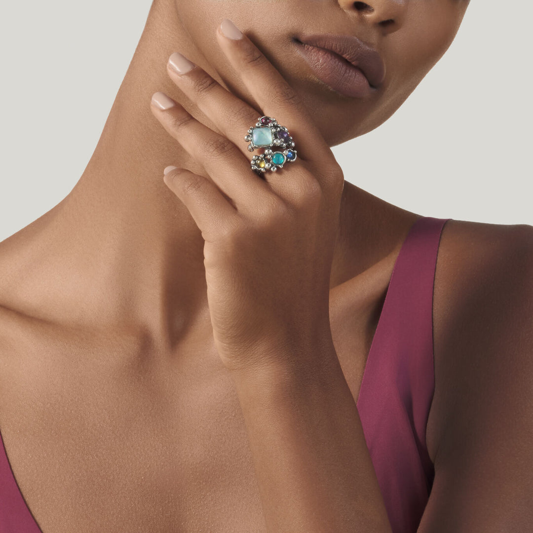 Bague cocktail Giovanni Raspini Bague en argent 925, nacre, améthyste et siamite 12530