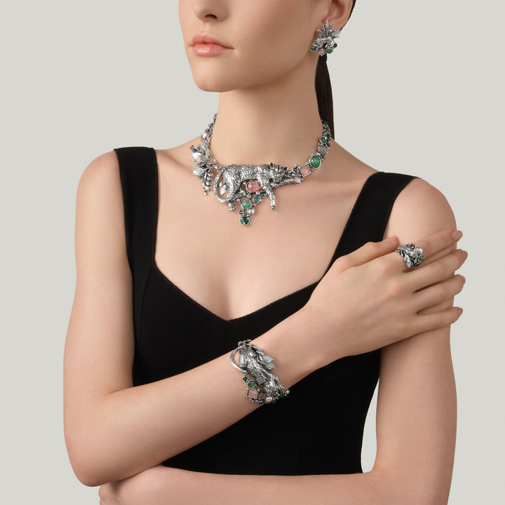 Collier léopard jungle Giovanni Raspini Collier en argent 925, quartz naturel, nacre et perles 12627