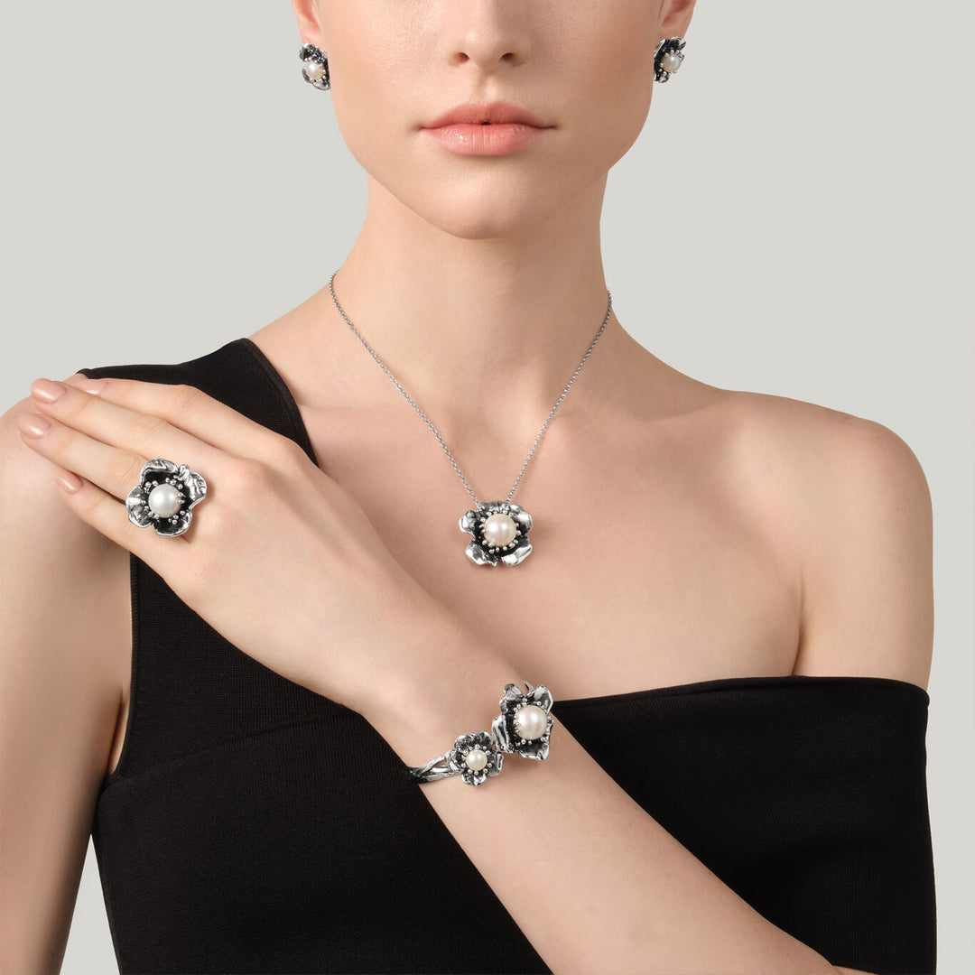 Giovanni Raspini magnolia pendant Necklace in 925 Silver 12632
