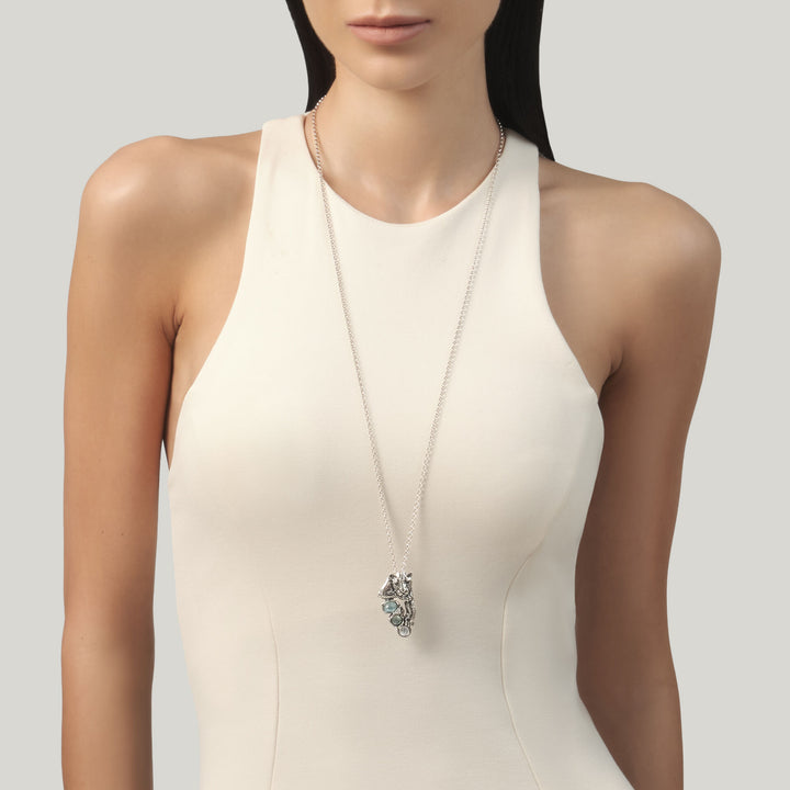 Pendentif Jaguar Bleu Giovanni Raspini - Collier en argent 925, nacre, cristal de roche et quartz - 12681