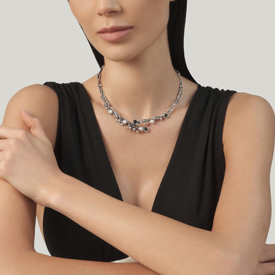 Giovanni Raspini Aura Necklace - 925 Silver Necklace, natural pearls and onyx - 12685