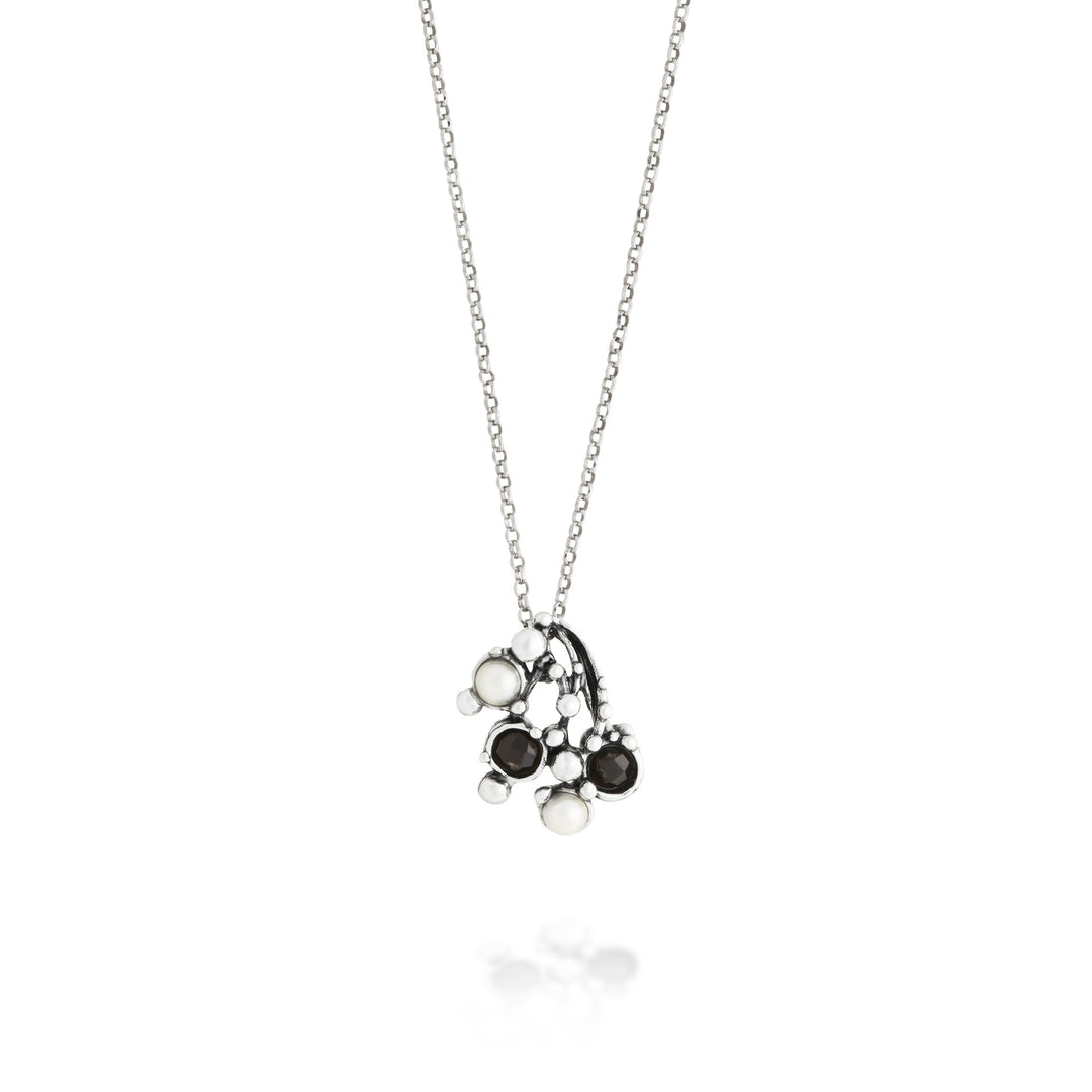 Giovanni Raspini Aura Pendant - Necklace in 925 Silver, natural pearls and onyx - 12686