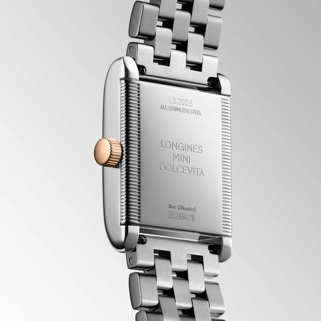 Montre Longines Mini Dolcevita 21,50x29,00mm quartz argenté acier or 18 carats L5.200.5.71.7