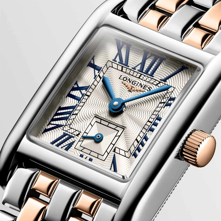 Montre Longines Mini Dolcevita 21,50x29,00mm quartz argenté acier or 18 carats L5.200.5.71.7