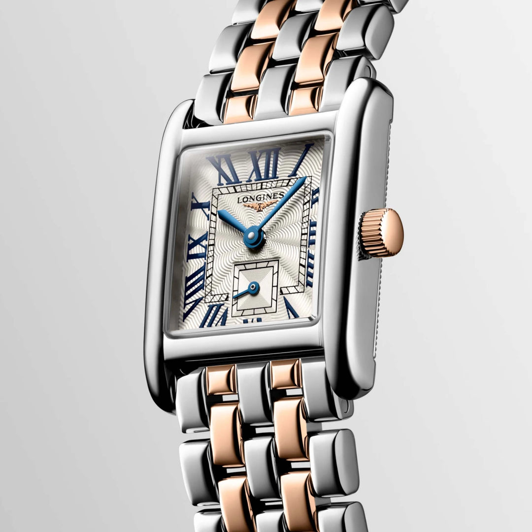 Montre Longines Mini Dolcevita 21,50x29,00mm quartz argenté acier or 18 carats L5.200.5.71.7