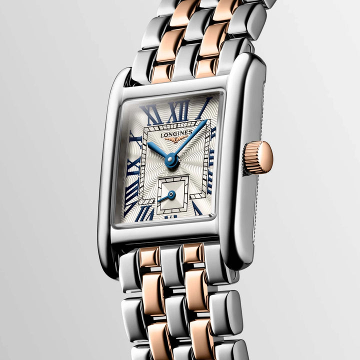 Montre Longines Mini Dolcevita 21,50x29,00mm quartz argenté acier or 18 carats L5.200.5.71.7
