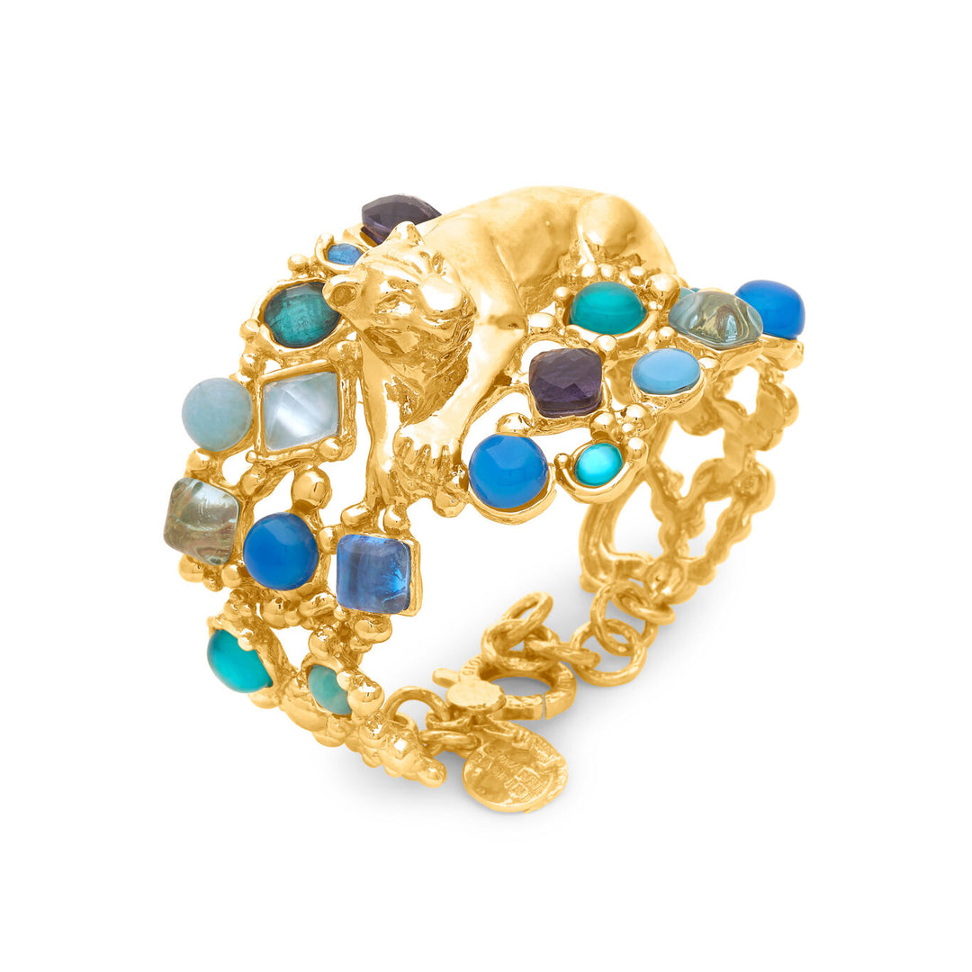 Giovanni Raspini panthère mirage bleu bracelet 18 kt gold plated bracelet, natural stones and gems N0033