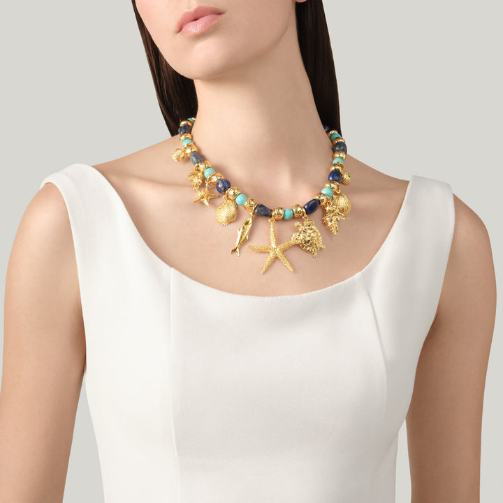 Giovanni Raspini collana grand bleu Collana placcata oro 18 kt con lapislazzuli e aulite N0070