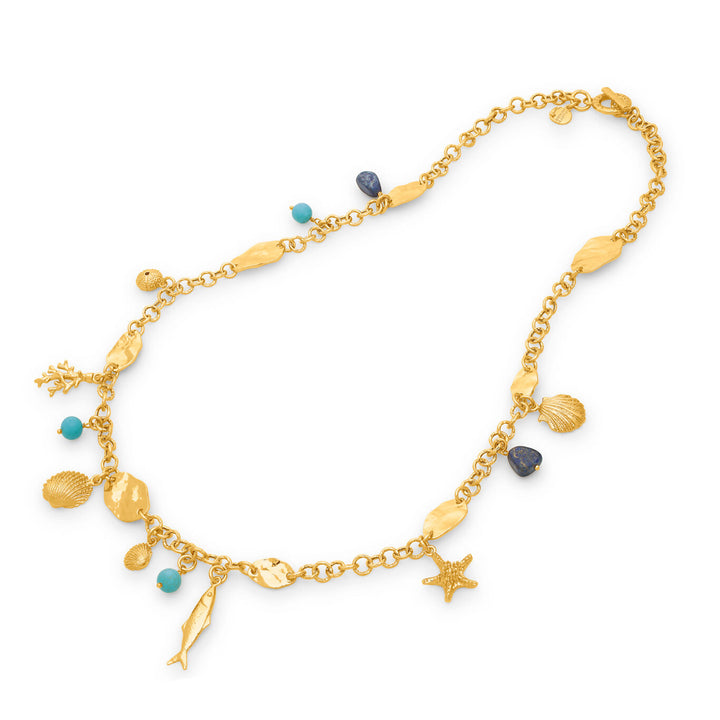 Giovanni Raspini long grand bleu necklace 18 kt gold plated necklace with lapis lazuli and aulite N0072