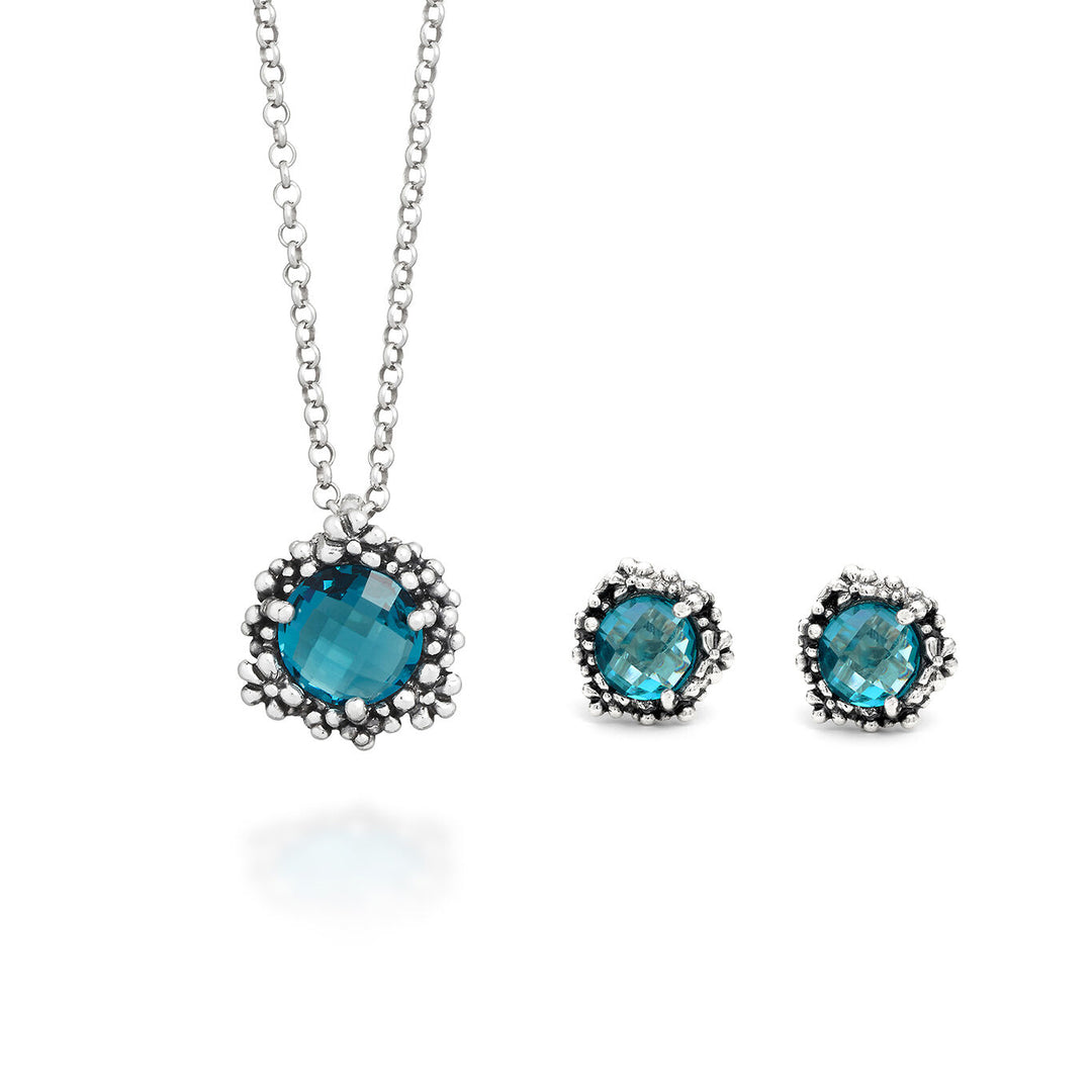 Giovanni Raspini Set aus blauer Efeu-Halskette und Ohrringen aus 925er Silber und farbigen Kristallen X01619