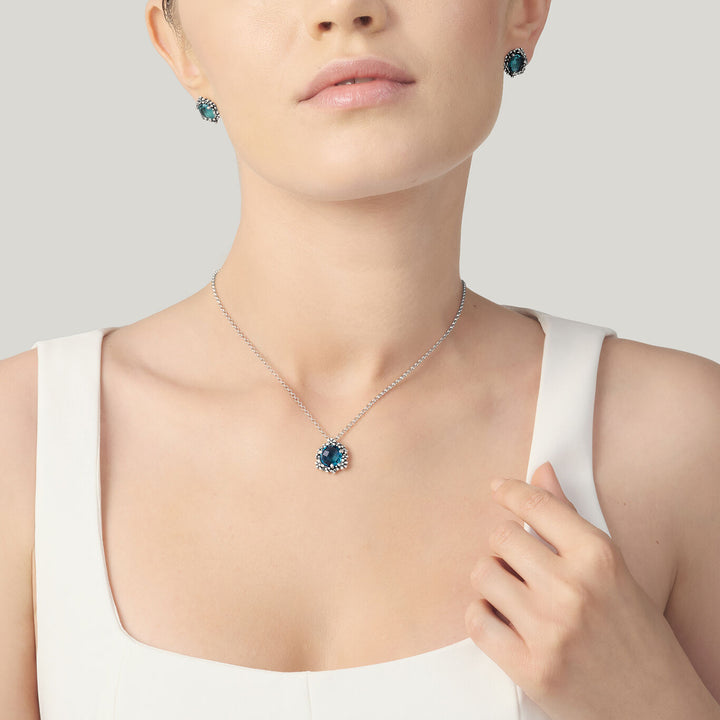 Giovanni Raspini Set aus blauer Efeu-Halskette und Ohrringen aus 925er Silber und farbigen Kristallen X01619