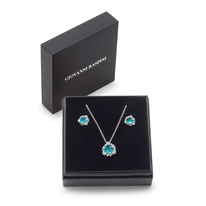 Giovanni Raspini Set aus blauer Efeu-Halskette und Ohrringen aus 925er Silber und farbigen Kristallen X01619