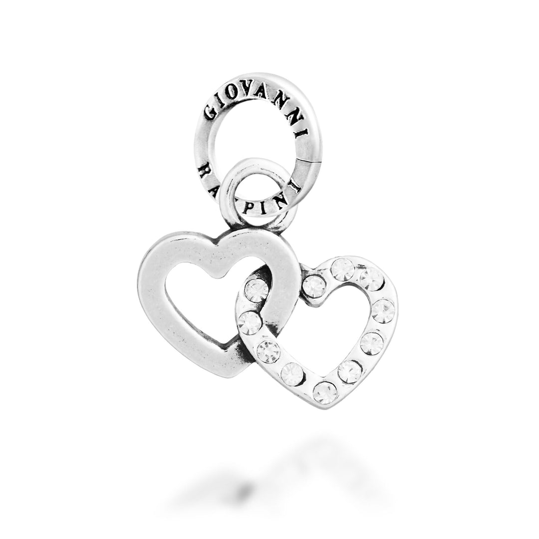 Giovanni Raspini Crystal Double Heart Charm - Silver and zircon charm - 12750