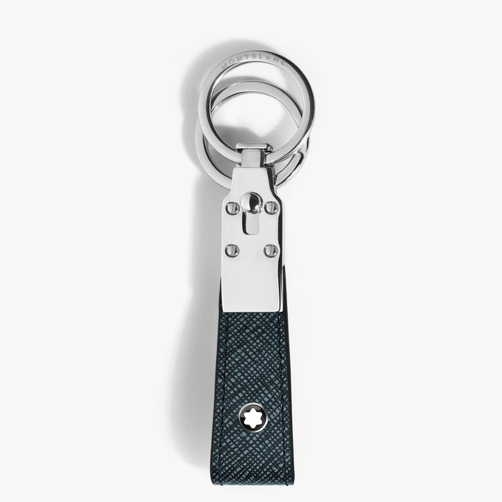 Porte-clés Montblanc avec boucle en tweed bleu vestimentaire 220397