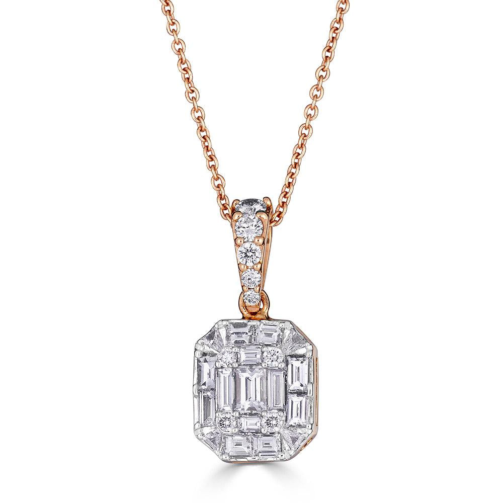 Zydo pendant with round cut diamonds and emerald set in rose gold illusion 51667