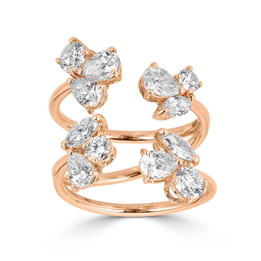 Zydo double open ring with round cut diamonds and fancy rose gold 52766