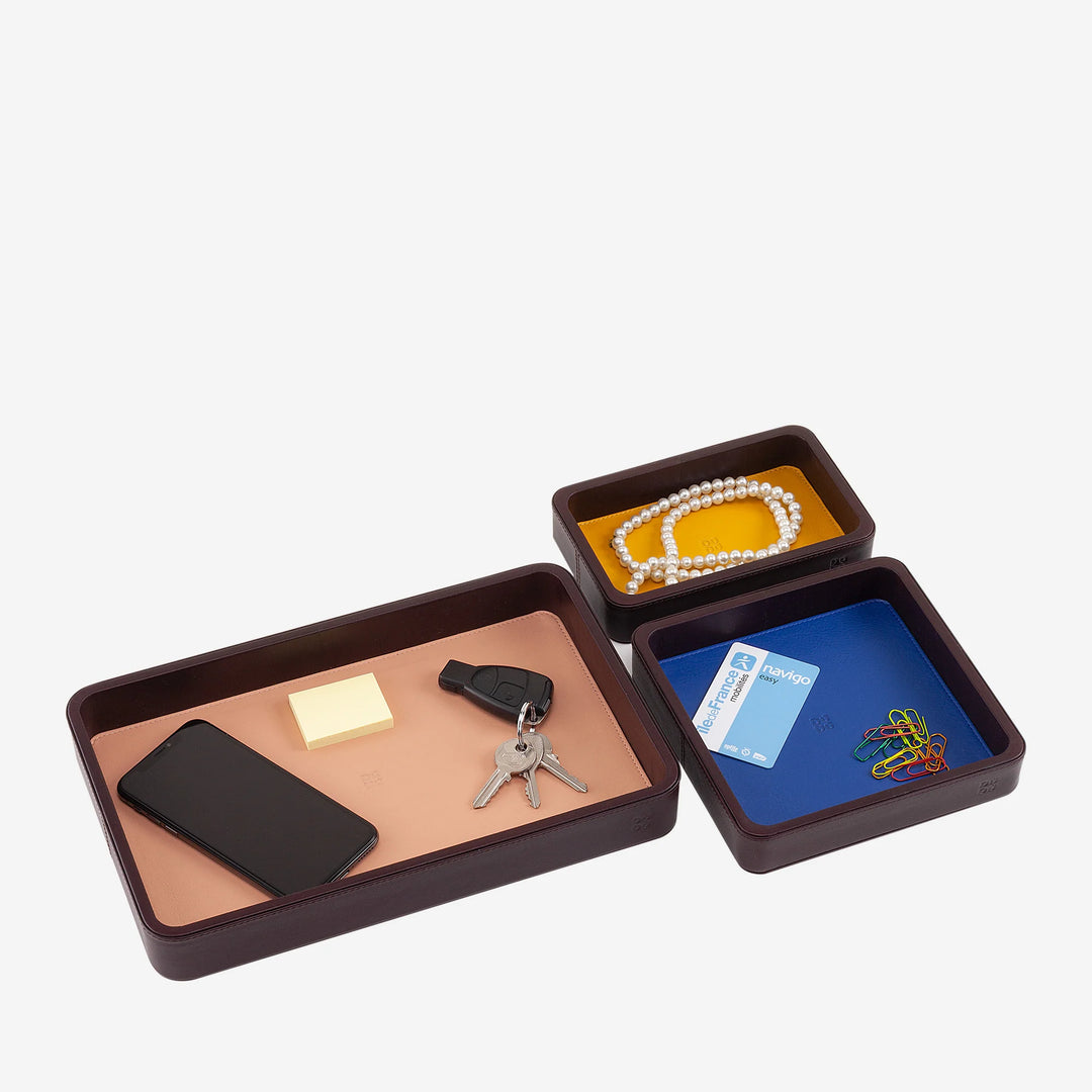 DUDU Set mit 3 Taschenablagen aus Leder, Tischablage für Zuhause, Schreibtisch, Büro, Schlüsselhalter, Münzen, Telefon