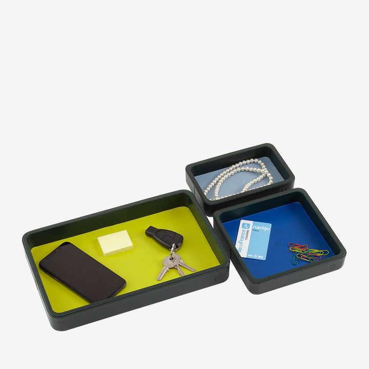 DUDU Set mit 3 Taschenablagen aus Leder, Tischablage für Zuhause, Schreibtisch, Büro, Schlüsselhalter, Münzen, Telefon