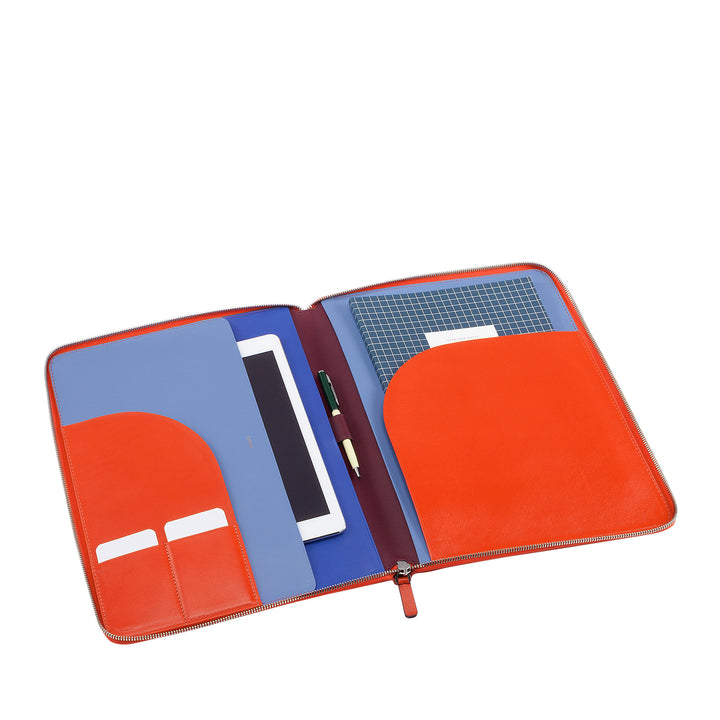 DUDU A4 Leather Document Folder Office Clipboard Multicolored iPad Tablet Folder with Zip