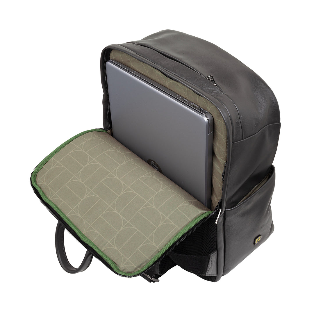 DUDU Leather Backpack for Men and Women, PC holder up to 15.6" MacBook 16 Inch, 20 Liter Travel Backpack, Elegant Multicompartment Work Office Backpack