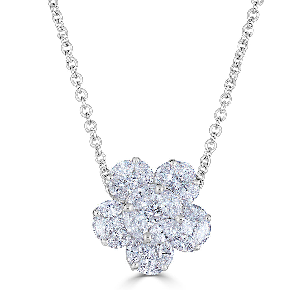 Zydo flower-shaped pendant with fancy cut diamonds set in white gold 54678