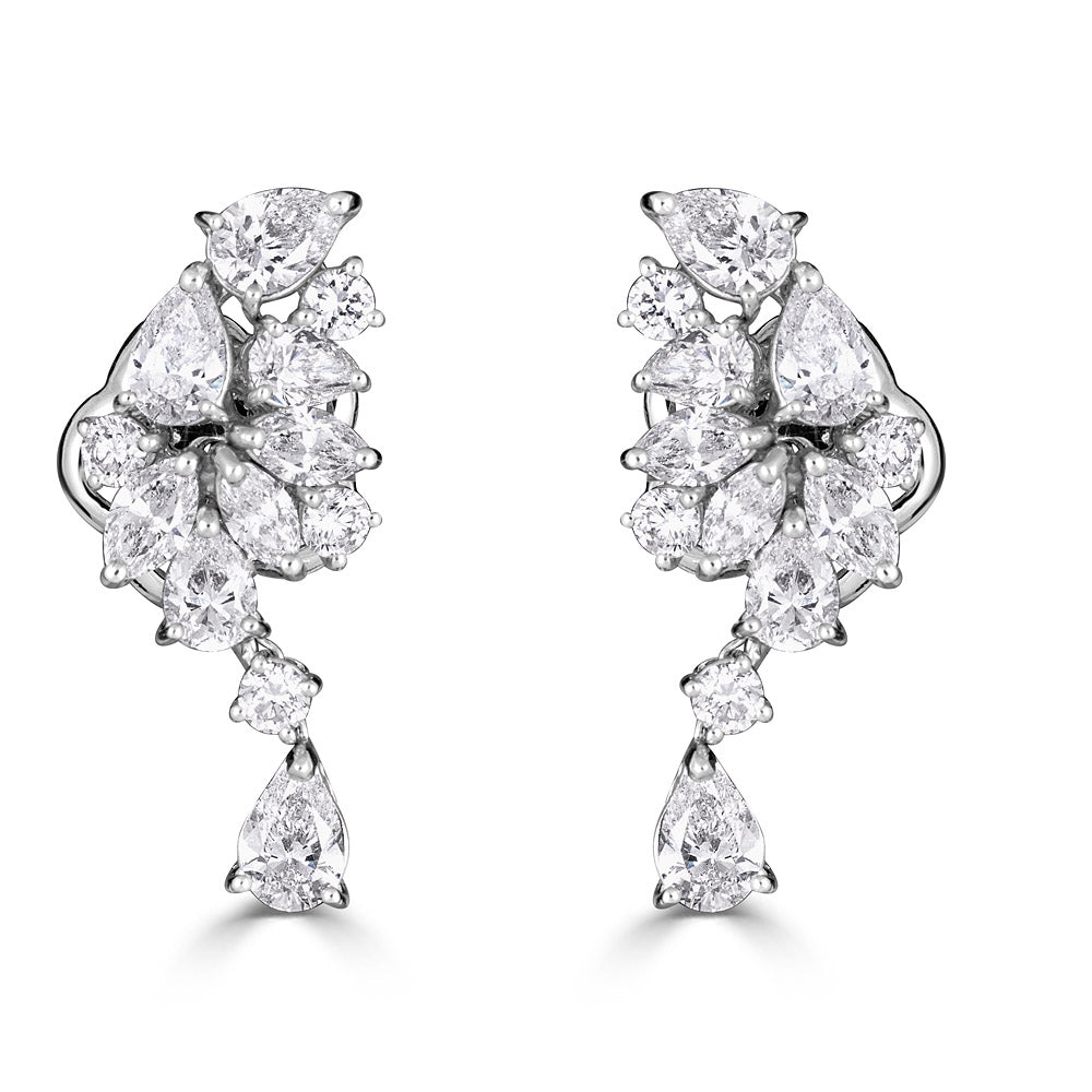 Zydo-Cluster-Ohrringe mit Diamanten im Rund- und Fancy-Schliff, Weißgold 54985