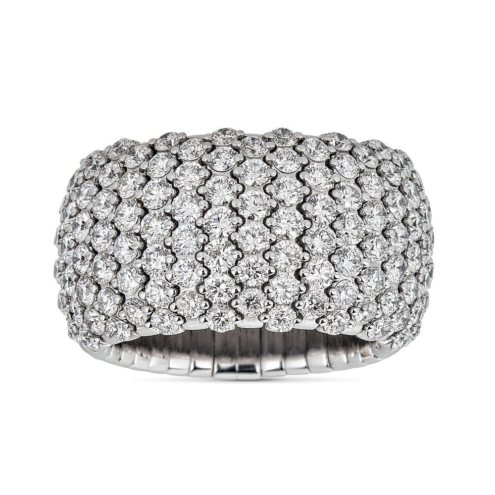 Zydo anello elastico bombato con diamanti incastonati a metà oro bianco 56556