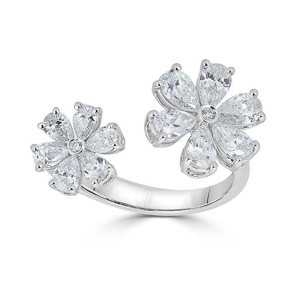 Bague double fleur Zydo avec diamants taille poire et ronds or blanc 58668