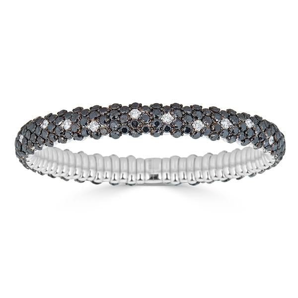 Bracelet élastique bombé Zydo avec diamants blancs et noirs or blanc 60367