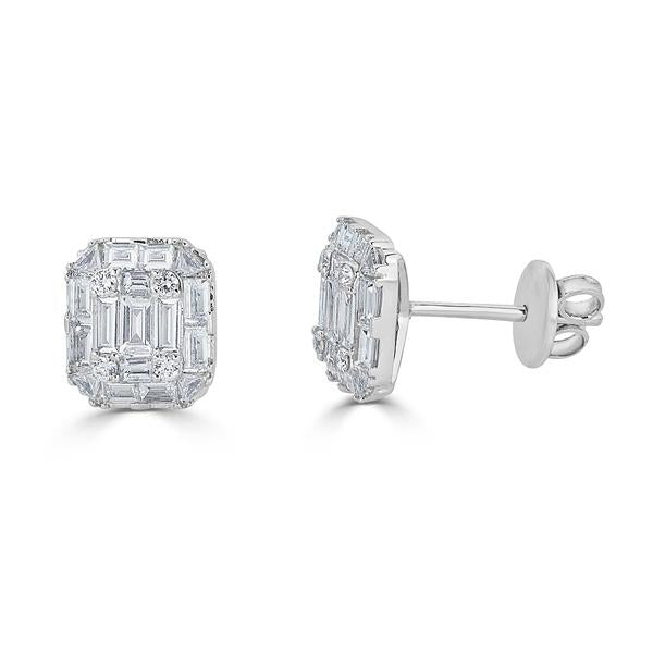 Zydo octagonal stud earrings with round cut diamonds and emerald illusion set in white gold 60267