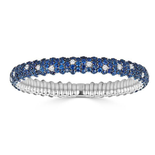 Zydo gewölbtes elastisches Armband aus Weißgold, blauer Saphir, blauer Saphir 61567
