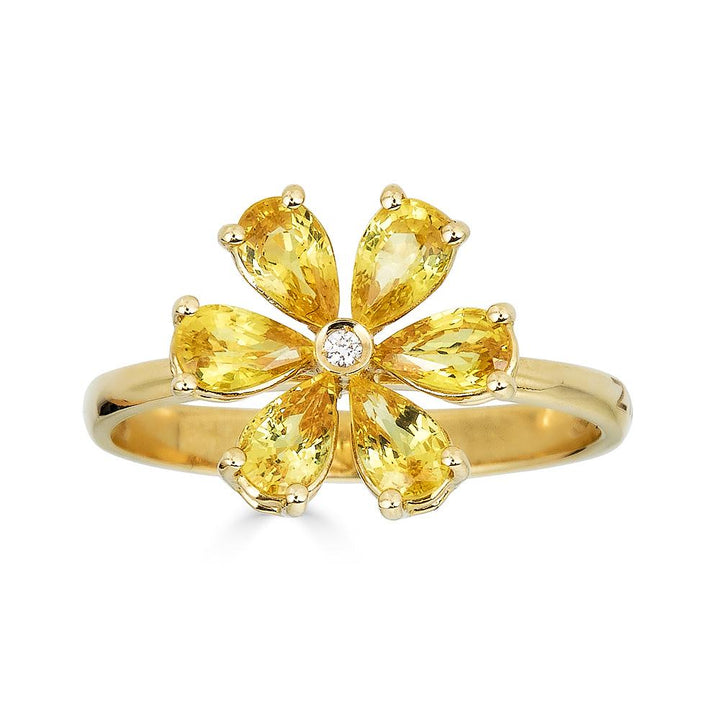 Zydo-Ring mit Diamantblume und gelbgoldfarbenen Edelsteinen 62219