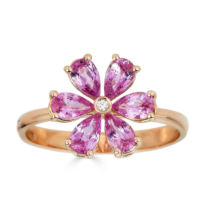 Zydo flower-shaped ring with colored precious stones and diamonds white gold 62218