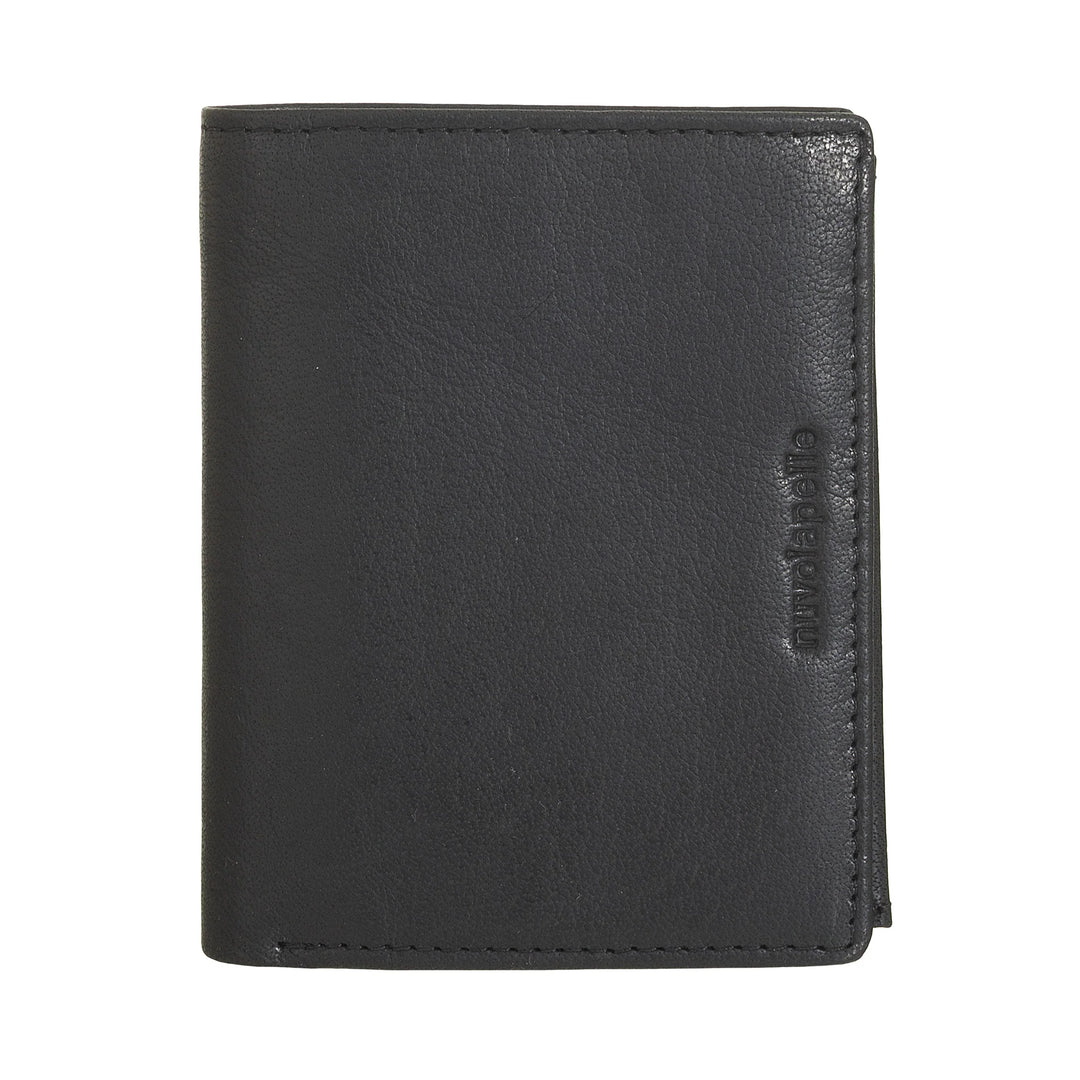 Nuvola Pelle Portafoglio Piccolo da Uomo in Pelle Bufalo con Portamonete - Portafoglio Compatto Verticale con Cerniera Zip, Tasche Trasparenti e Porta Carte