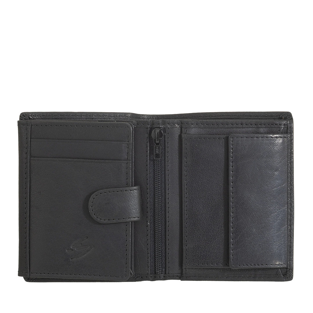 Nuvola Pelle Portafoglio Piccolo da Uomo in Pelle Bufalo con Portamonete - Portafoglio Compatto Verticale con Cerniera Zip, Tasche Trasparenti e Porta Carte