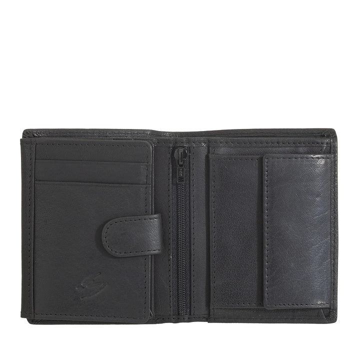 Nuvola Pelle Portafoglio Piccolo da Uomo in Pelle Bufalo con Portamonete - Portafoglio Compatto Verticale con Cerniera Zip, Tasche Trasparenti e Porta Carte