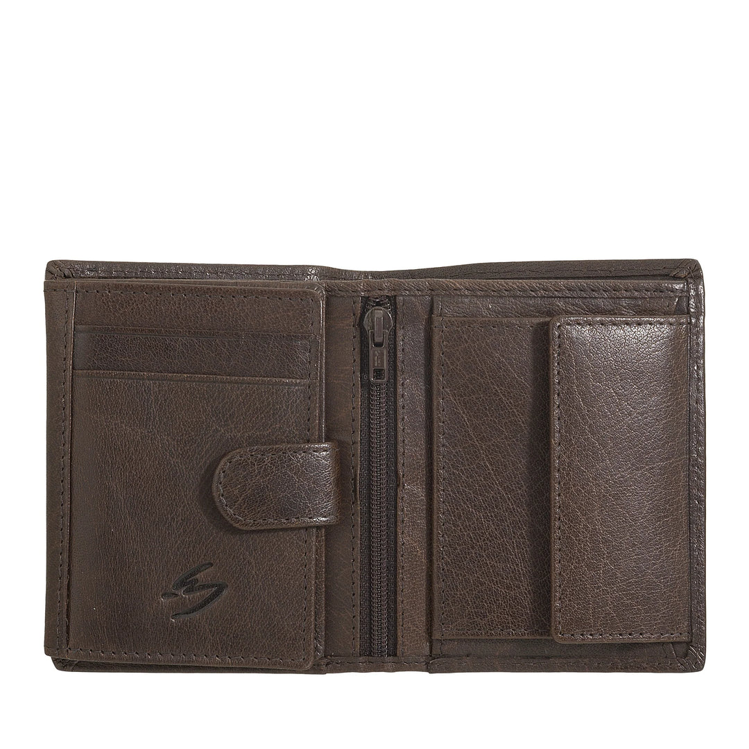 Nuvola Pelle Portafoglio Piccolo da Uomo in Pelle Bufalo con Portamonete - Portafoglio Compatto Verticale con Cerniera Zip, Tasche Trasparenti e Porta Carte
