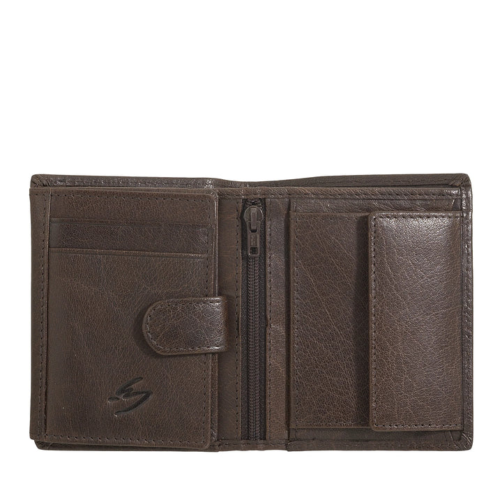Nuvola Pelle Portafoglio Piccolo da Uomo in Pelle Bufalo con Portamonete - Portafoglio Compatto Verticale con Cerniera Zip, Tasche Trasparenti e Porta Carte