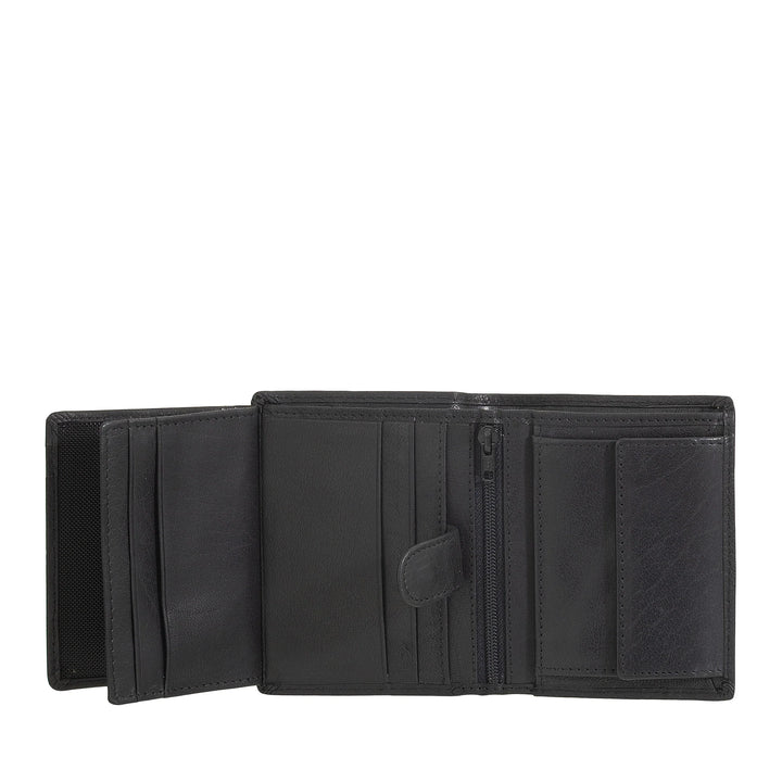 Nuvola Pelle Portafoglio Piccolo da Uomo in Pelle Bufalo con Portamonete - Portafoglio Compatto Verticale con Cerniera Zip, Tasche Trasparenti e Porta Carte