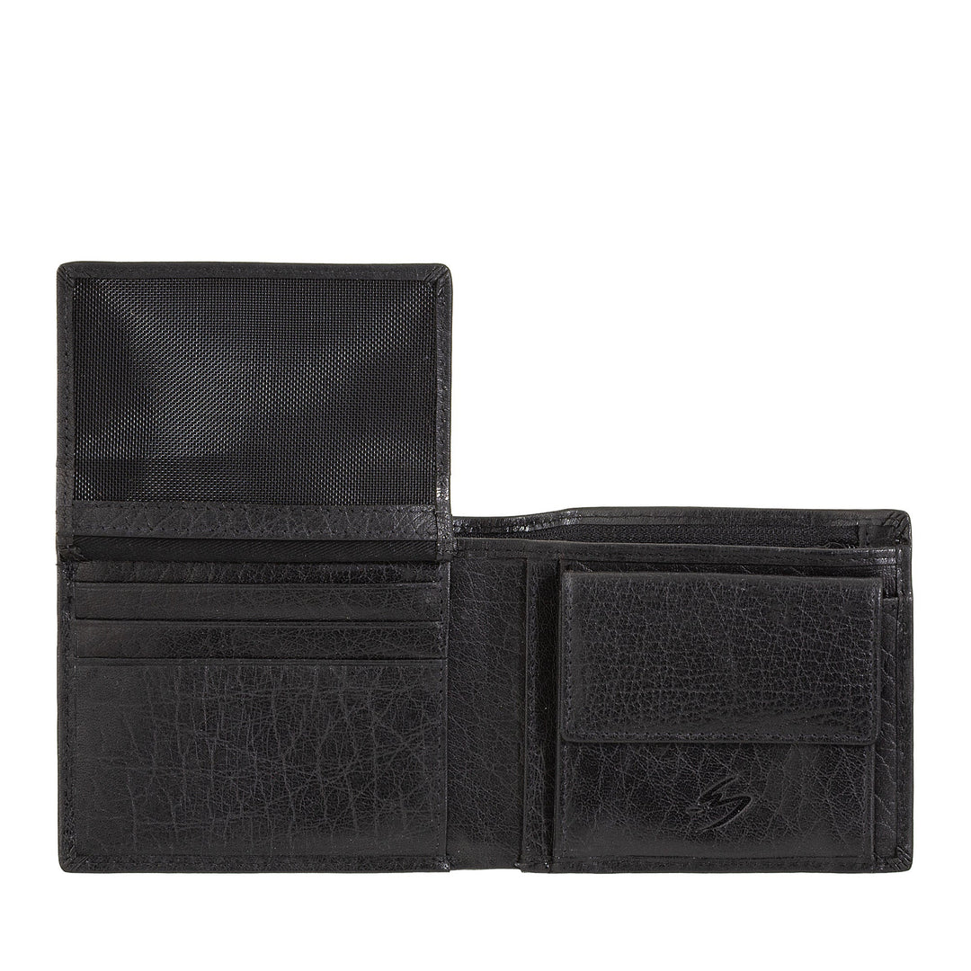 Nuvola Pelle Petit portefeuille pour homme en cuir de buffle avec porte-monnaie - Portefeuille compact pour cartes, billets et fermeture éclair