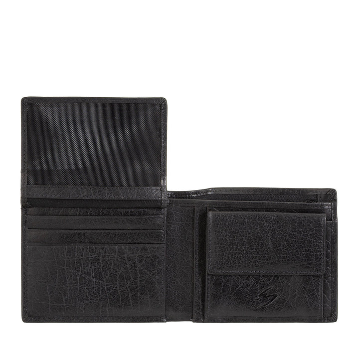 Nuvola Pelle Petit portefeuille pour homme en cuir de buffle avec porte-monnaie - Portefeuille compact pour cartes, billets et fermeture éclair