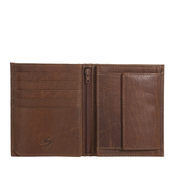 Nuvola Pelle Portafoglio Uomo Grande in Pelle Bufalo con Zip Interna e Portamonete - Portafogli Verticale Porta Carte, Foto e Banconote