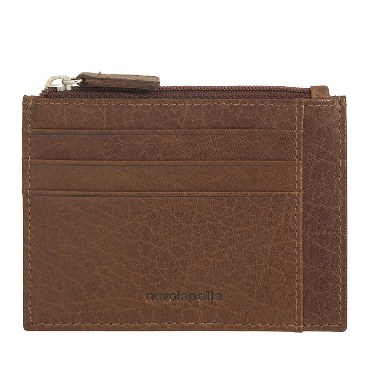 Nuvola Pelle Bustina Porta Carte di Credito Tascabile Slim in Pelle da Uomo con Zip Portamonete