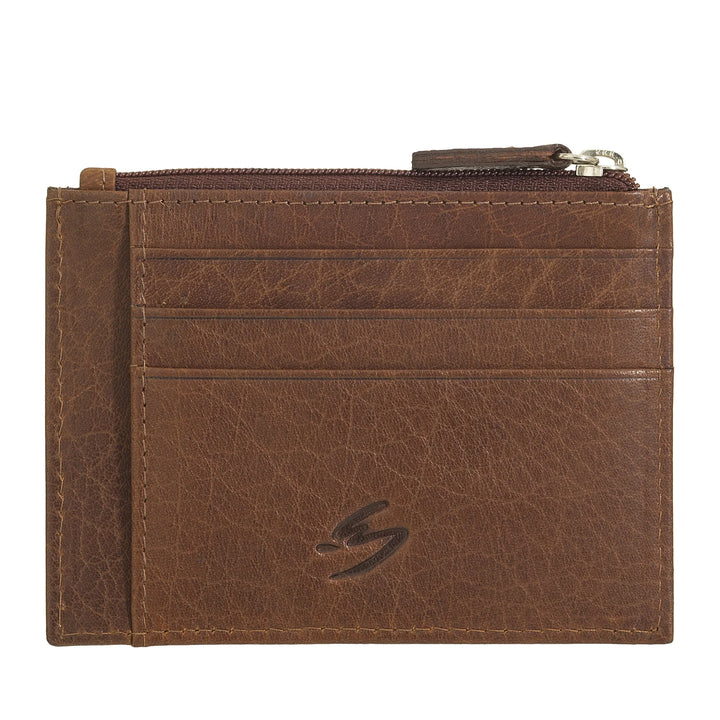 Nuvola Pelle Bustina Porta Carte di Credito Tascabile Slim in Pelle da Uomo con Zip Portamonete