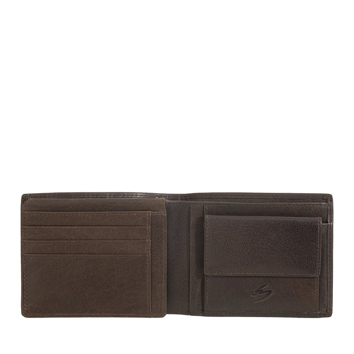 Nuvola Pelle Herren-Brieftasche aus Büffelleder mit Münzfach, Kartenhalter und Innenklappe