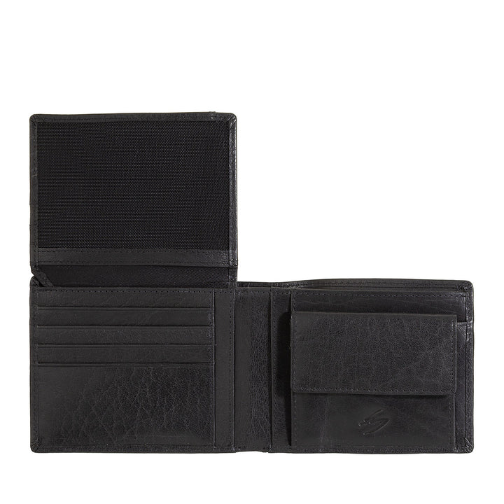 Nuvola Pelle Herren-Brieftasche aus Büffelleder mit Münzfach, Kartenhalter und Innenklappe